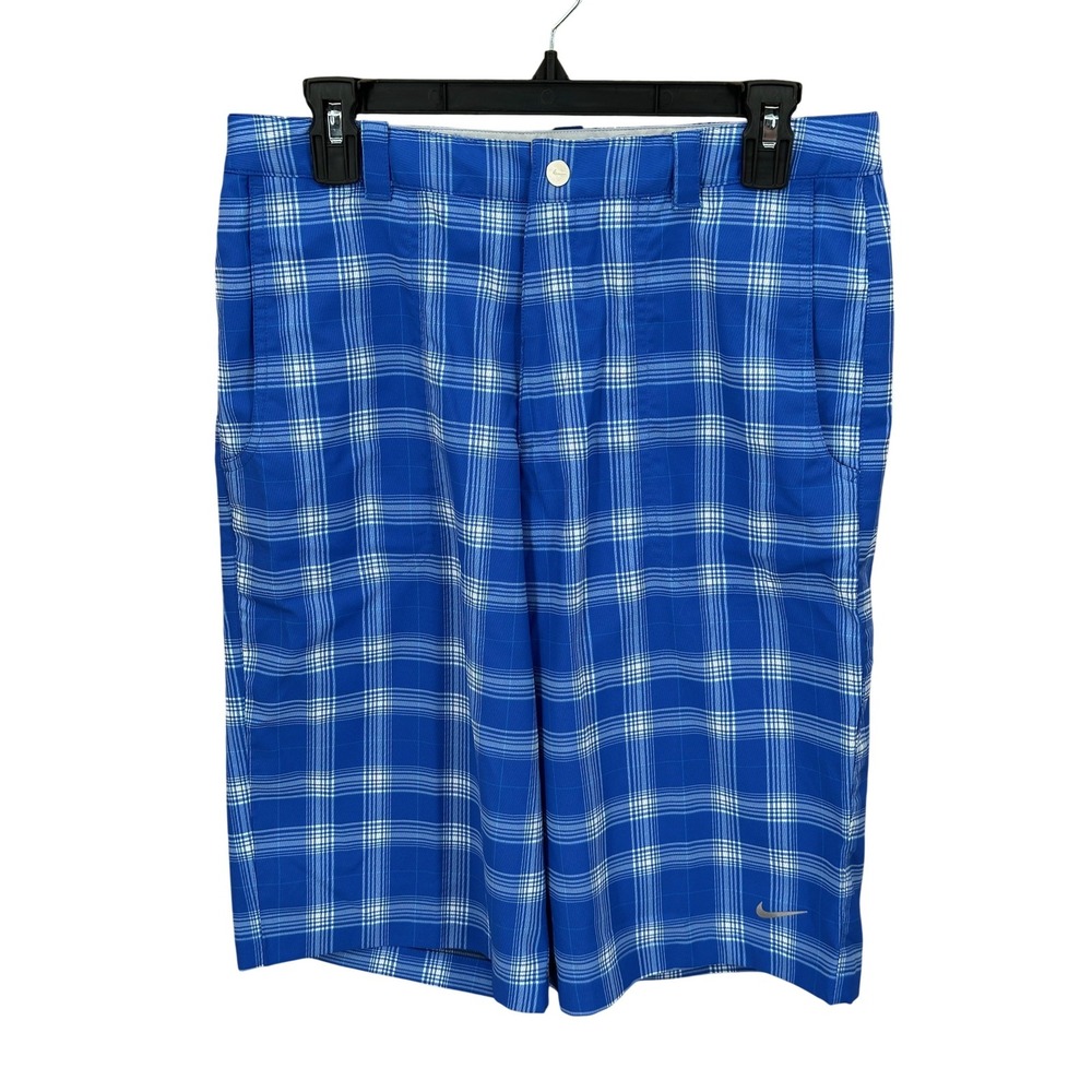Nike‎ Shorts Mens XL Blue Plaid Golf Dri-FIT Stretch Outdoors Pockets Casual
